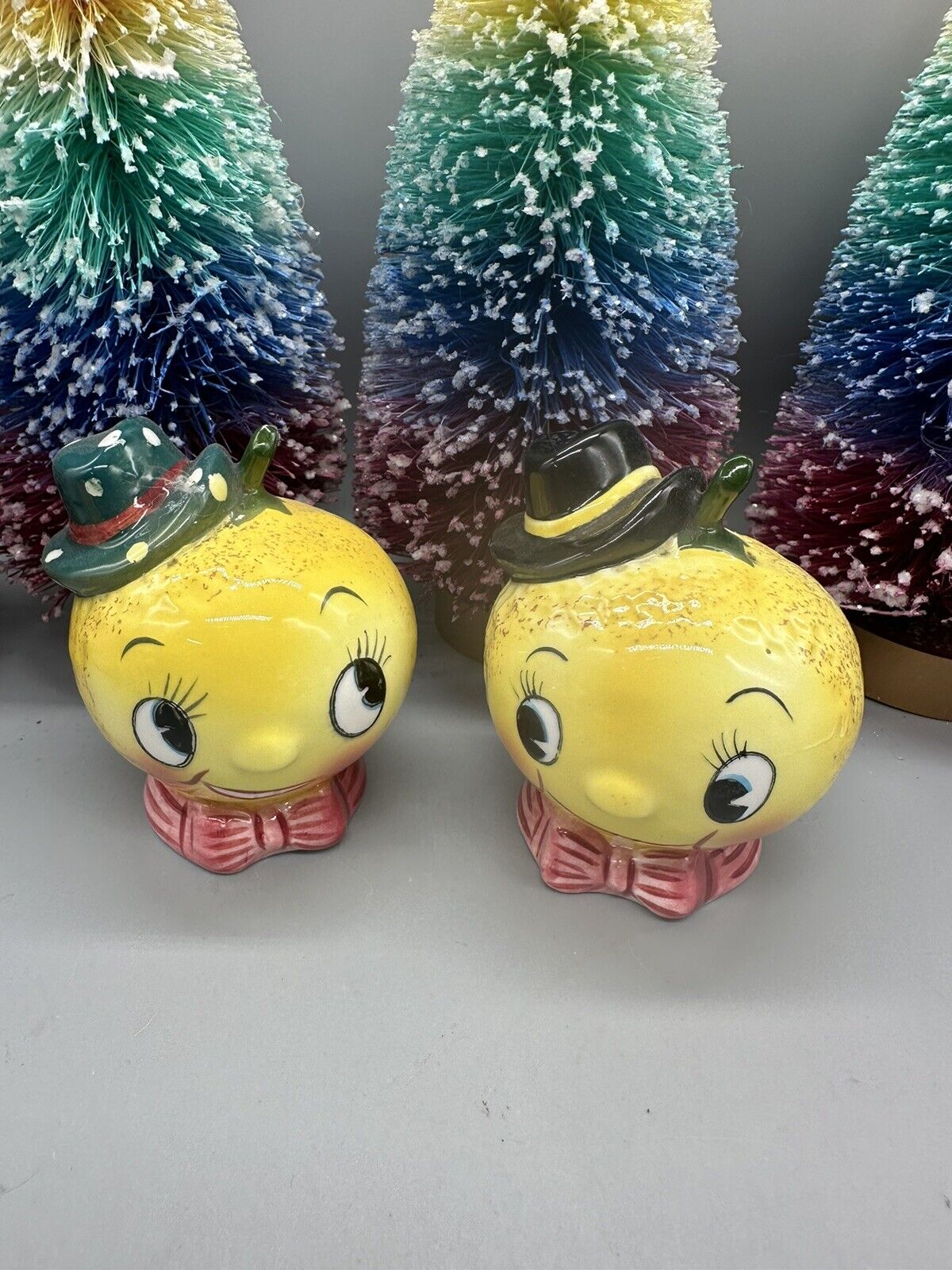Vintage 1950s PY Anthropomorphic Lemons With Hats Salt and Pepper Shakers Japan