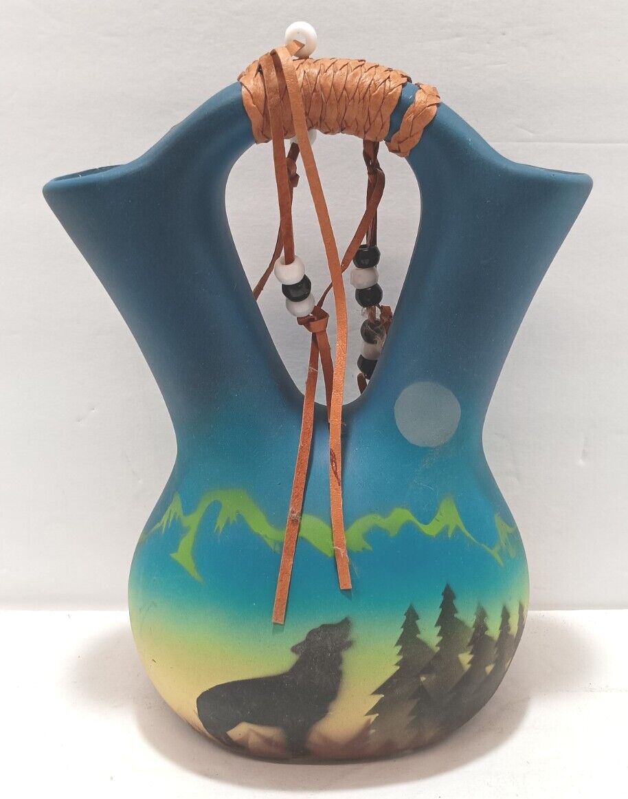 Mini Wedding Vase Hand Painted Native American Indian Pottery Art Landscape