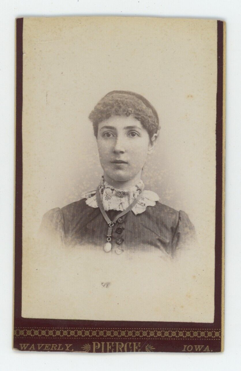 Antique CDV Circa 1870s Beautiful Woman Stunning Hair Style Pierce Waverly, IA