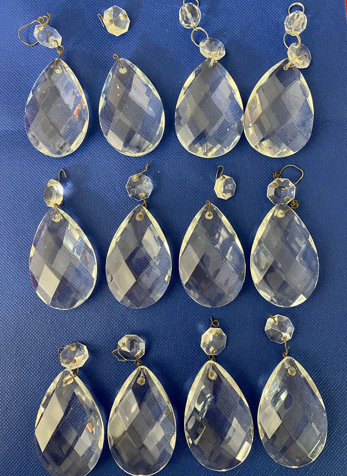 Lot of 12 Vintage Glass Crystal Chandelier Prisms Teardrops Faceted