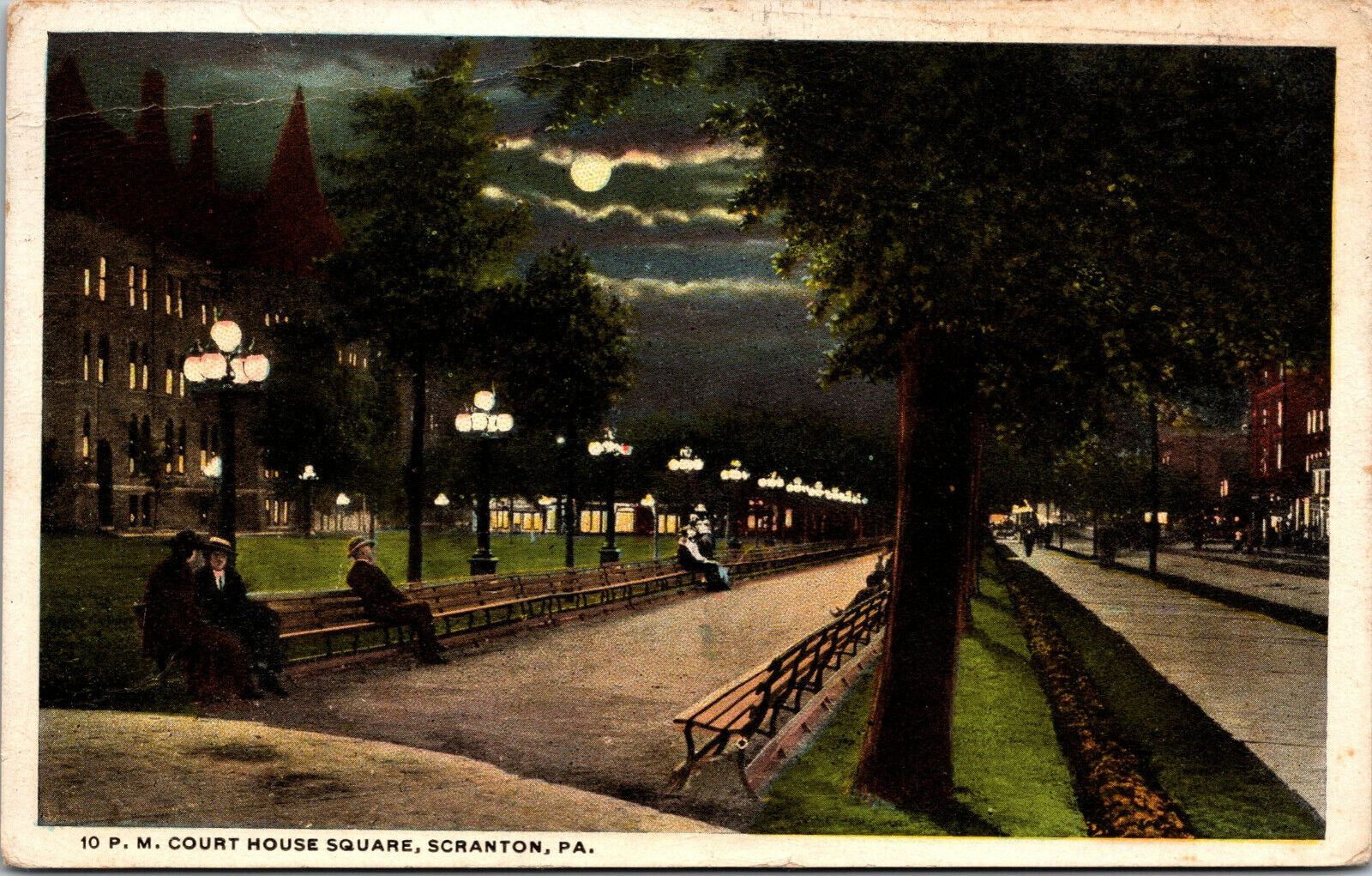 Vtg 1920 Court House Square Night View Scranton Pennsylvania PA Postcard