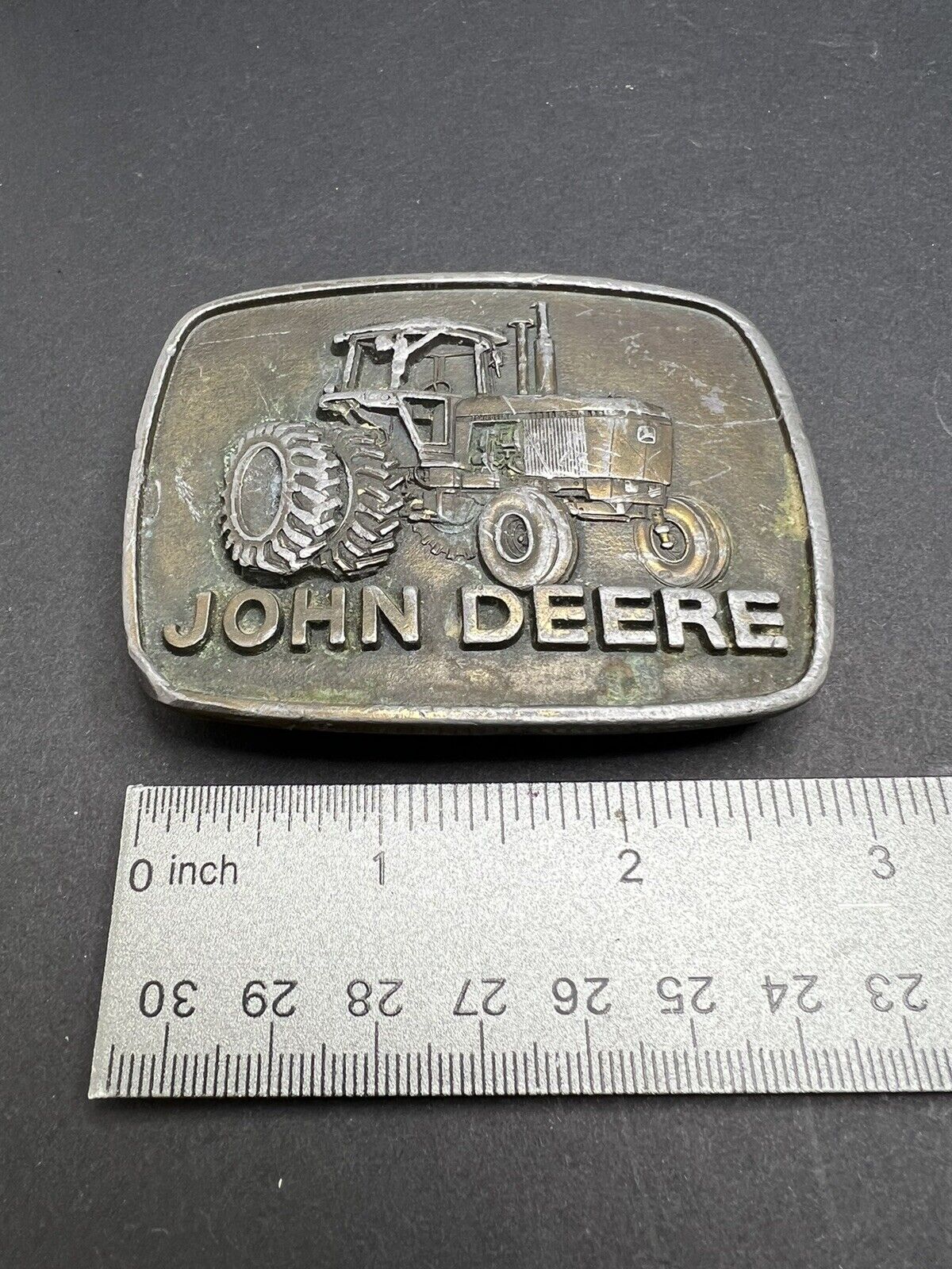 Vintage John Deere 4840 Dual Tractor Brass Belt Buckle 1977 John Deere & Co. 