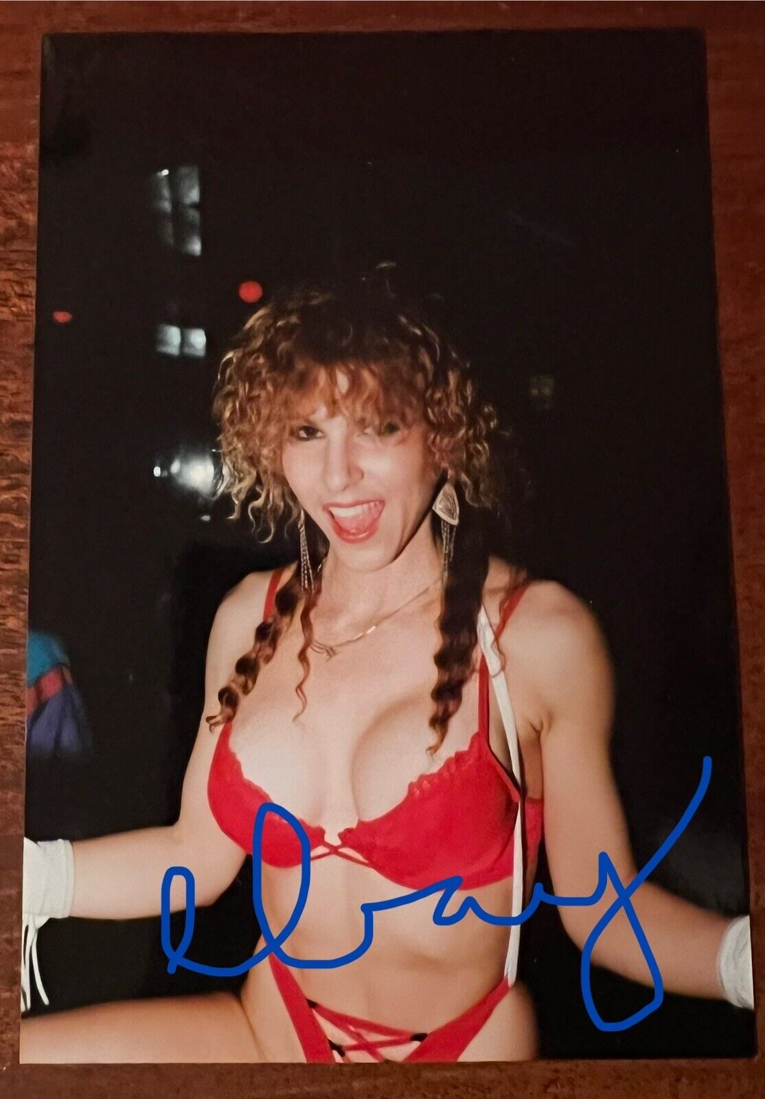 VTG 1990s Original Strip Club Photo Curly Hair Exotic Dancer Red Lingerie Risqué