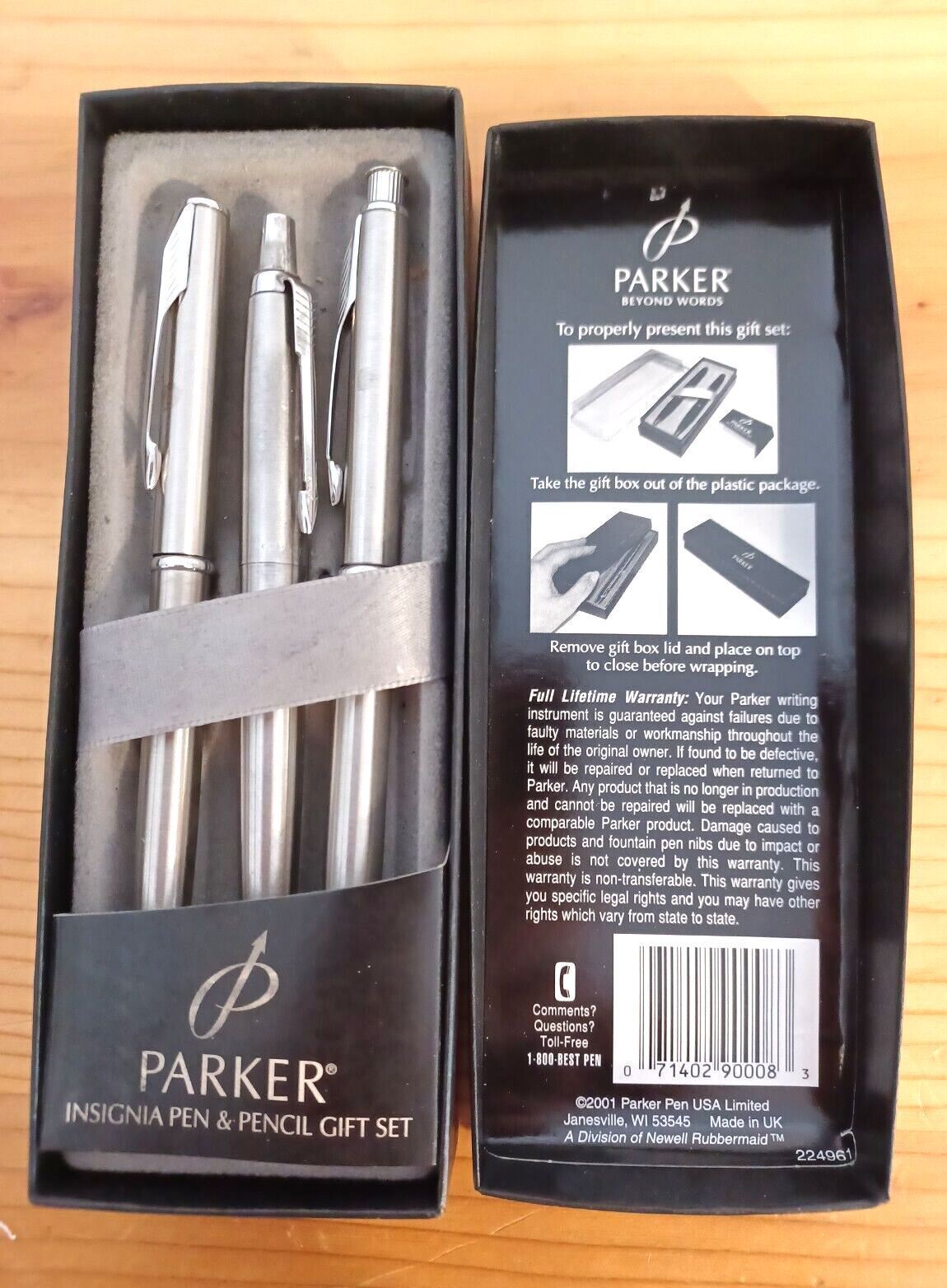 VTG 2001 Parker Insignia Silver Pen Pencil Gift 3 Pc. Set w Box Preowned Works