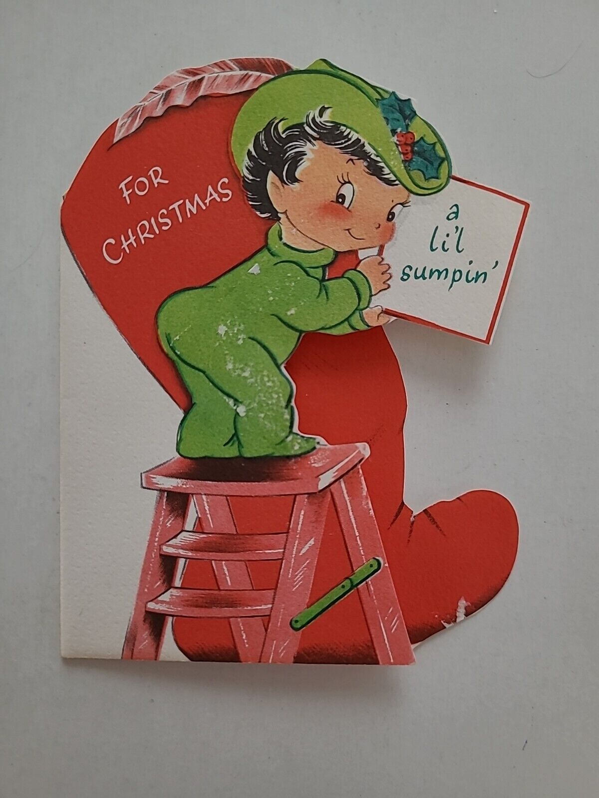 UNUSED Vtg NORCROSS of Course CHRISTMAS Pixie ELF Money Holder Greeting CARD