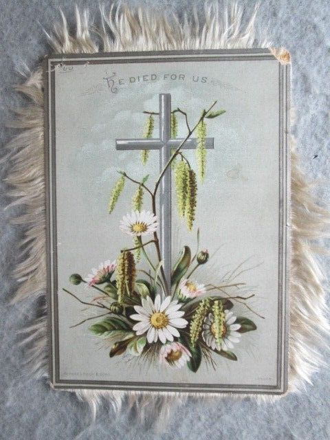 He Died For Us, Christ Is Risen, 2 Sided, Fur Lined Raphael Tuck Easter Card