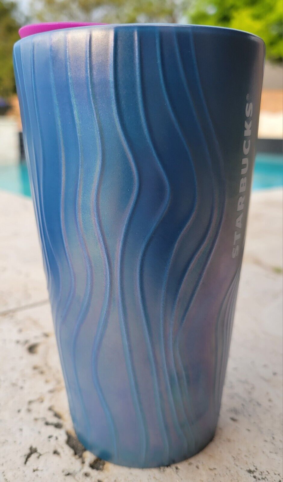Starbucks Iridescent Blue Wave Ceramic Travel Coffee Cup Tumbler 12oz  - NEW 