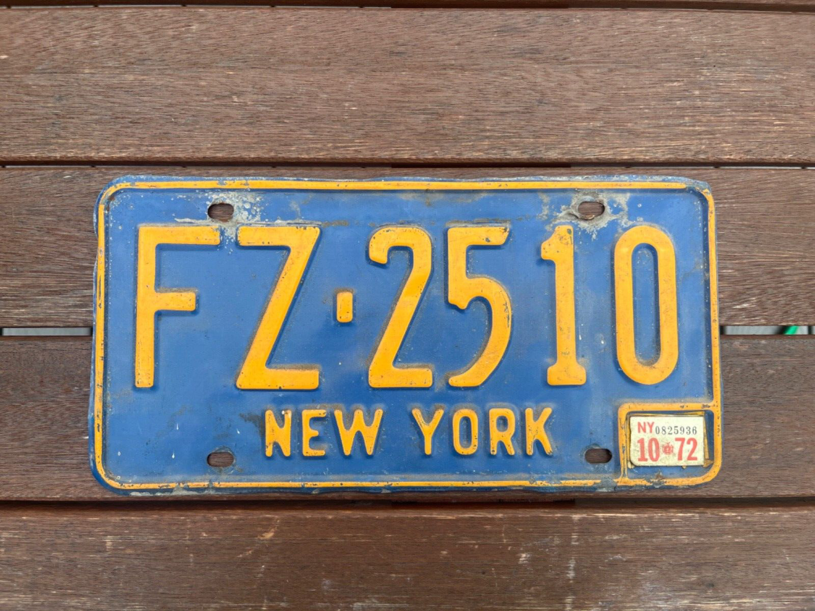 1972 New York State License Plate FZ 2510