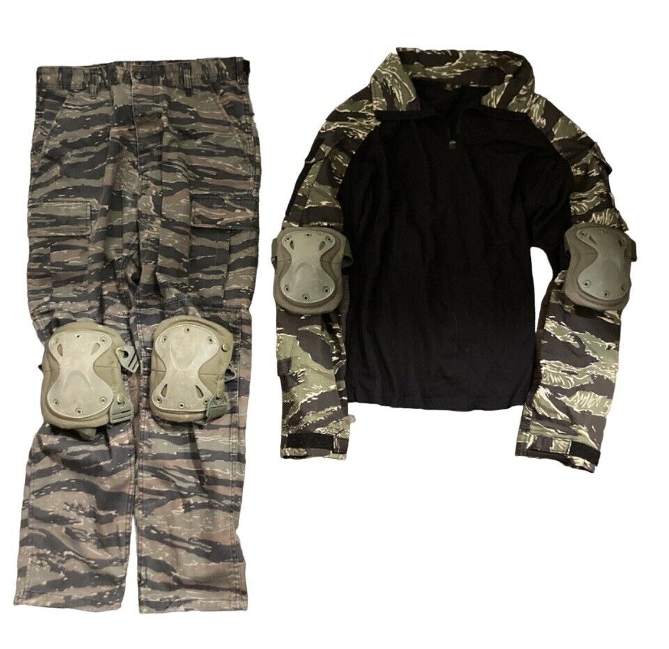 COMBO Military Tiger Stripe Camo Pants + KRYDEX Combat Shirt + elbow & kneepads