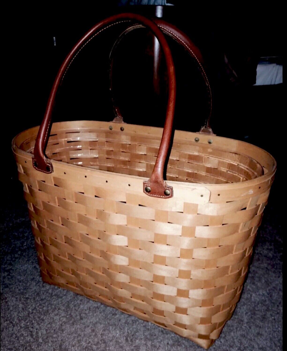 LONGABERGER 2001 LARGE Basket With Plastic Liner & Navy Canvas Liner Beach Tote