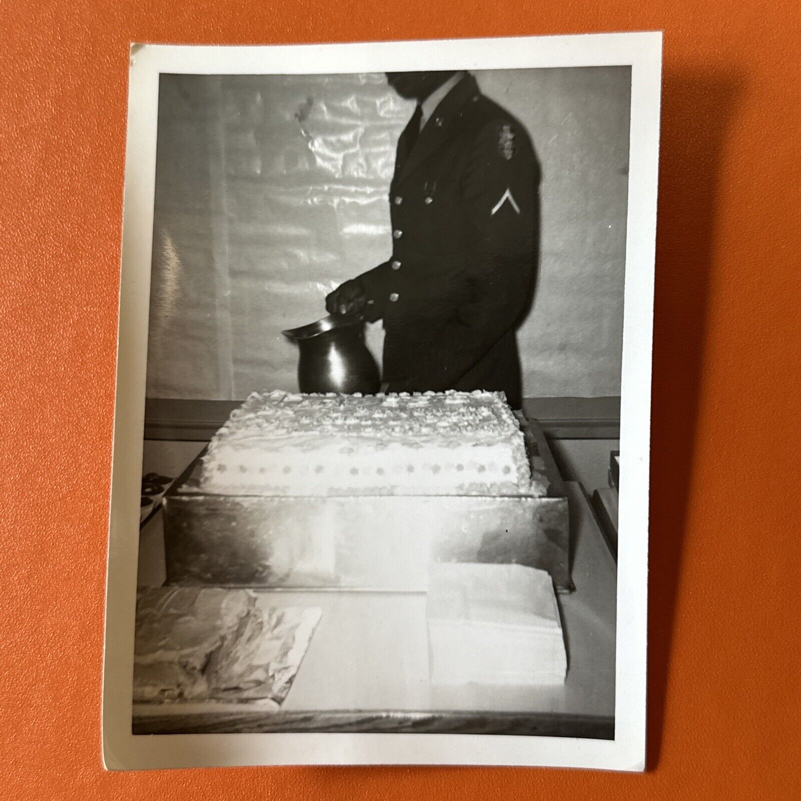 VINTAGE PHOTO headless African-American soldier with cake Original Snapshot