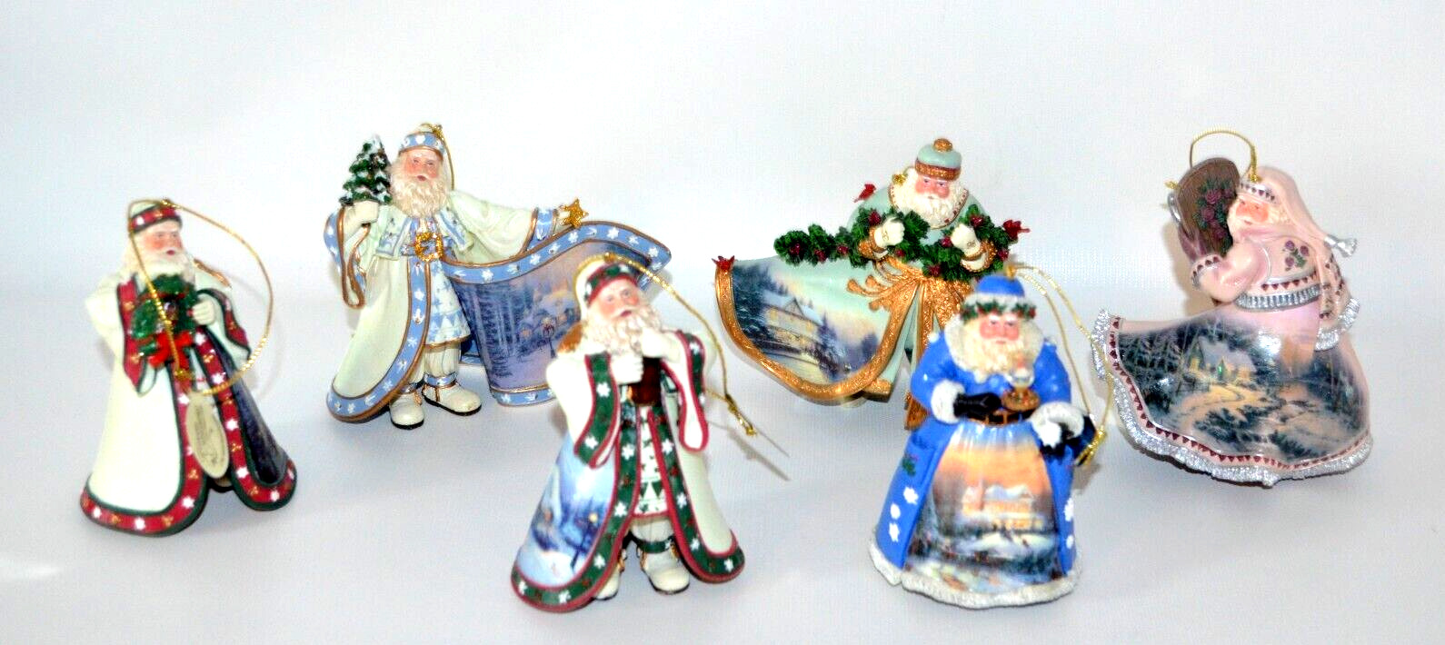 6 Vintage Ashton Drake Thomas Kinkade Old World Santa Ornaments 2003