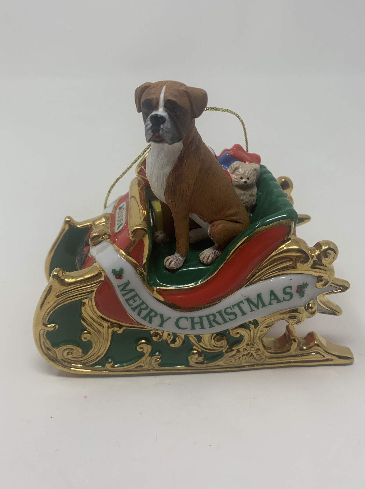 Danbury Mint Porcelain Christmas Ornament Boxer Santa’s Helper 2006
