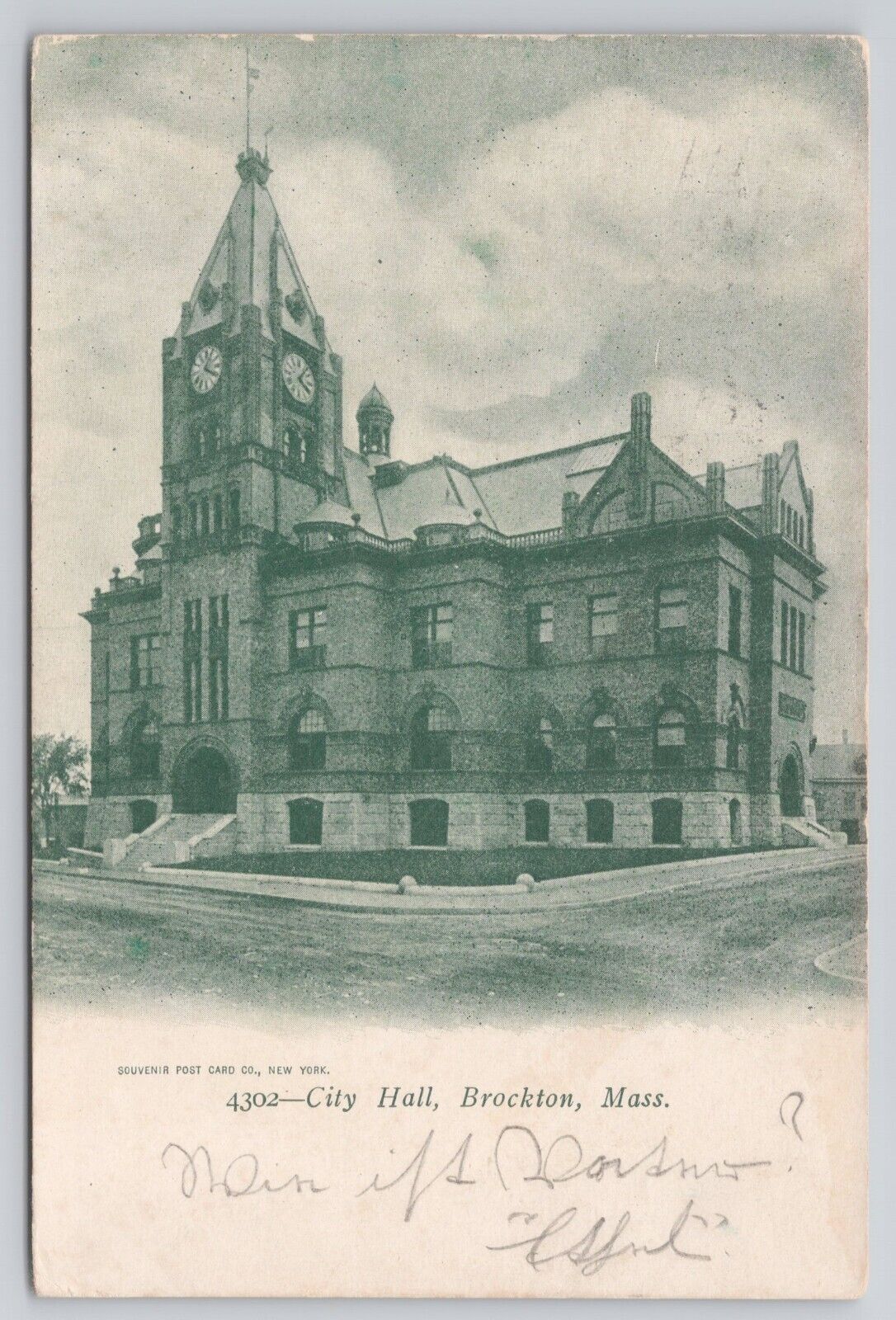 City Hall Brockton Massachusetts MA Street View Posted 1905 Antique Postcard