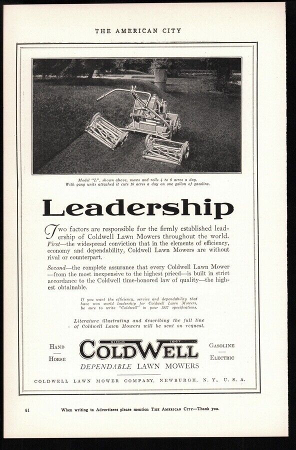 1926 Coldwell Lawn Mowers ad Newburgh, New York Vintage magazine photo  print ad