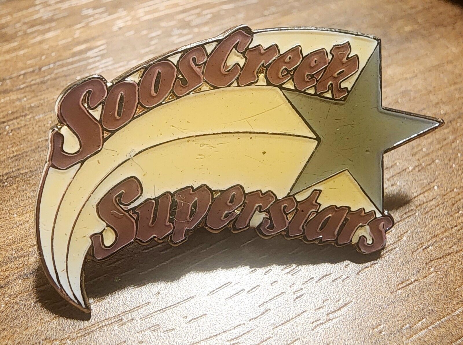 Vintage Soos Creek Elementary SUPERSTARS Lapel Hat Pin Kent Washington PTA Rare