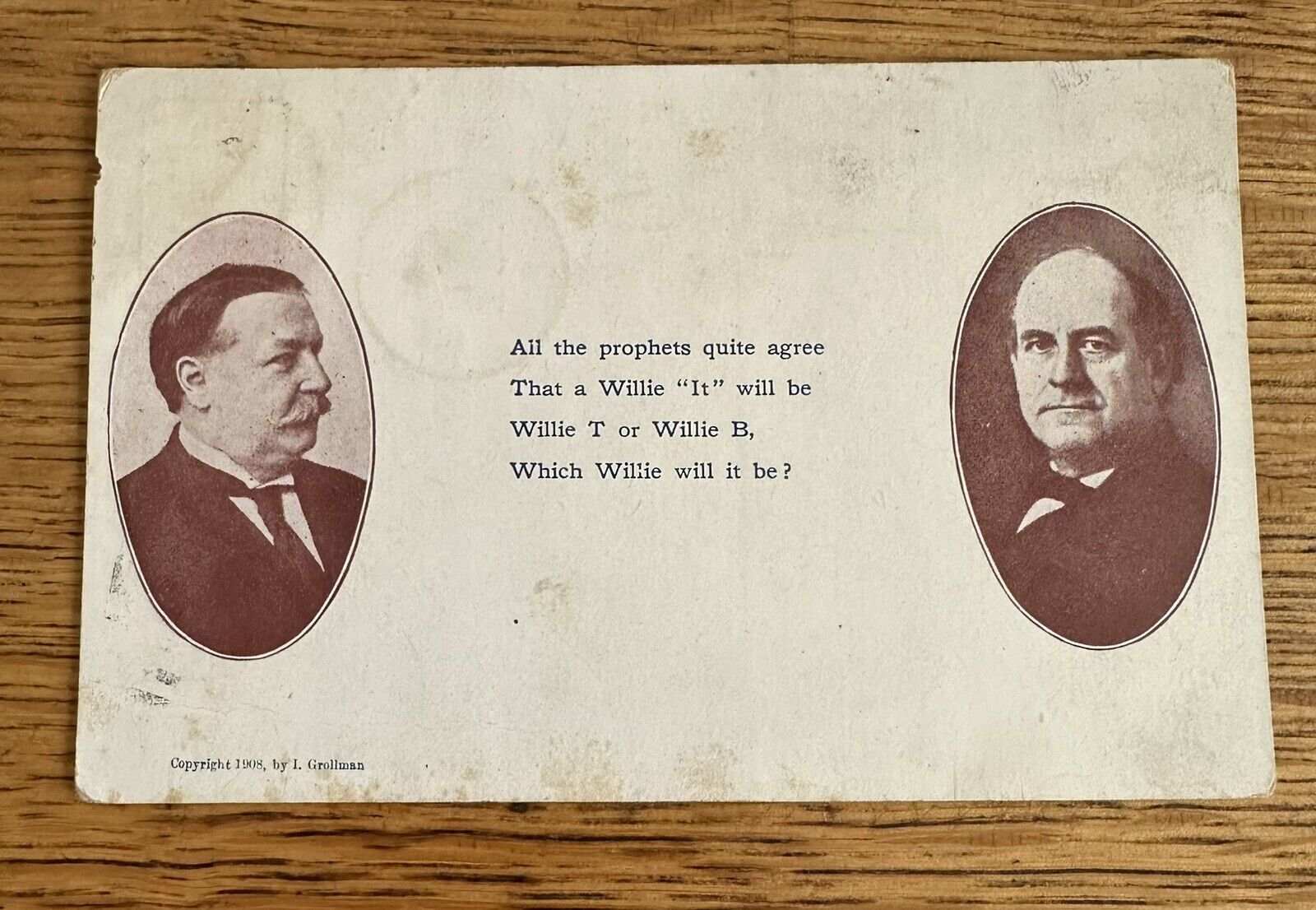 1908 Political Presidential Campaign Postcard 1908 Willie T Or Willie B 