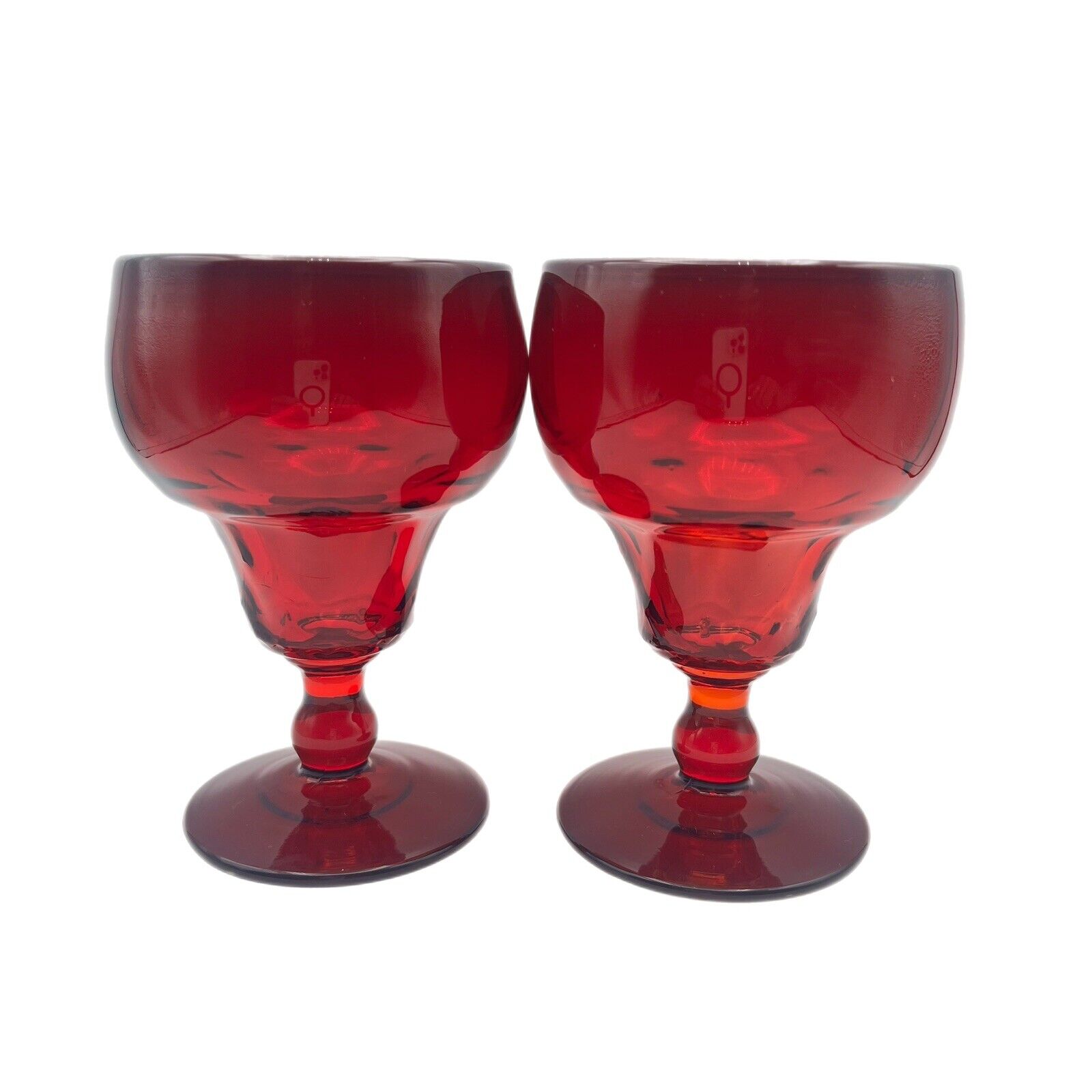 2 Vintage Fenton Georgian Red Footed Goblets Glasses 5 1/4\