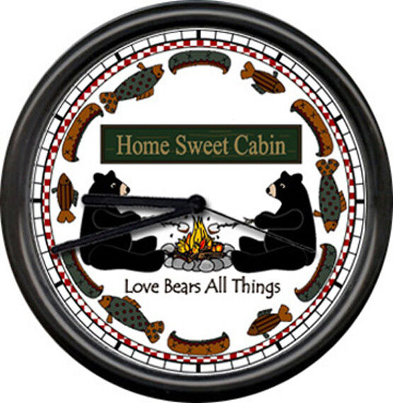 Woodsy Bear Camping Camper RV Cabin Home Sweet Trailer Wildlife Sign Wall Clock