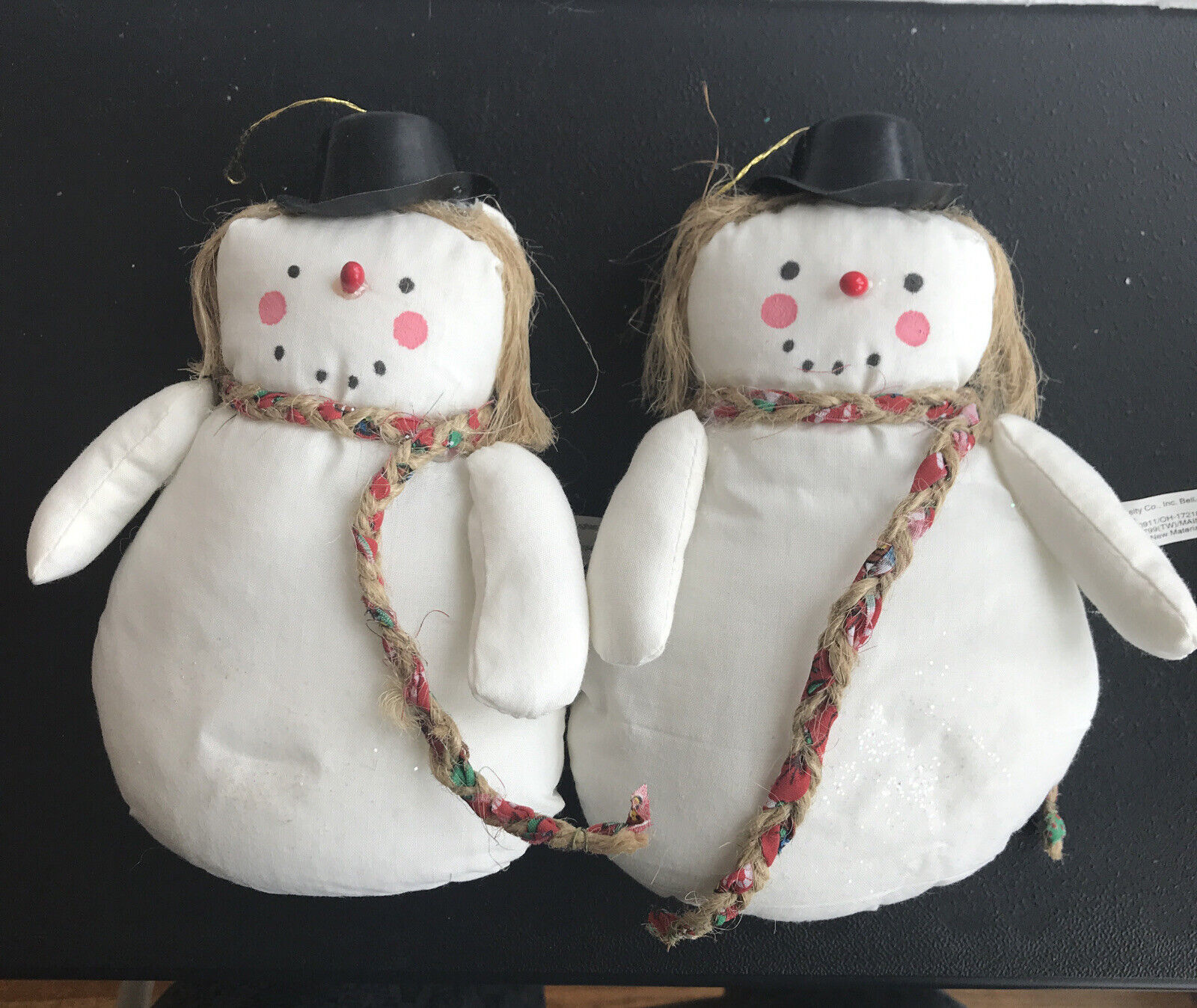 Set Of 2 Primitive Snowman Doll W/ Top Hat Christmas Winter Holiday Frosty 7”