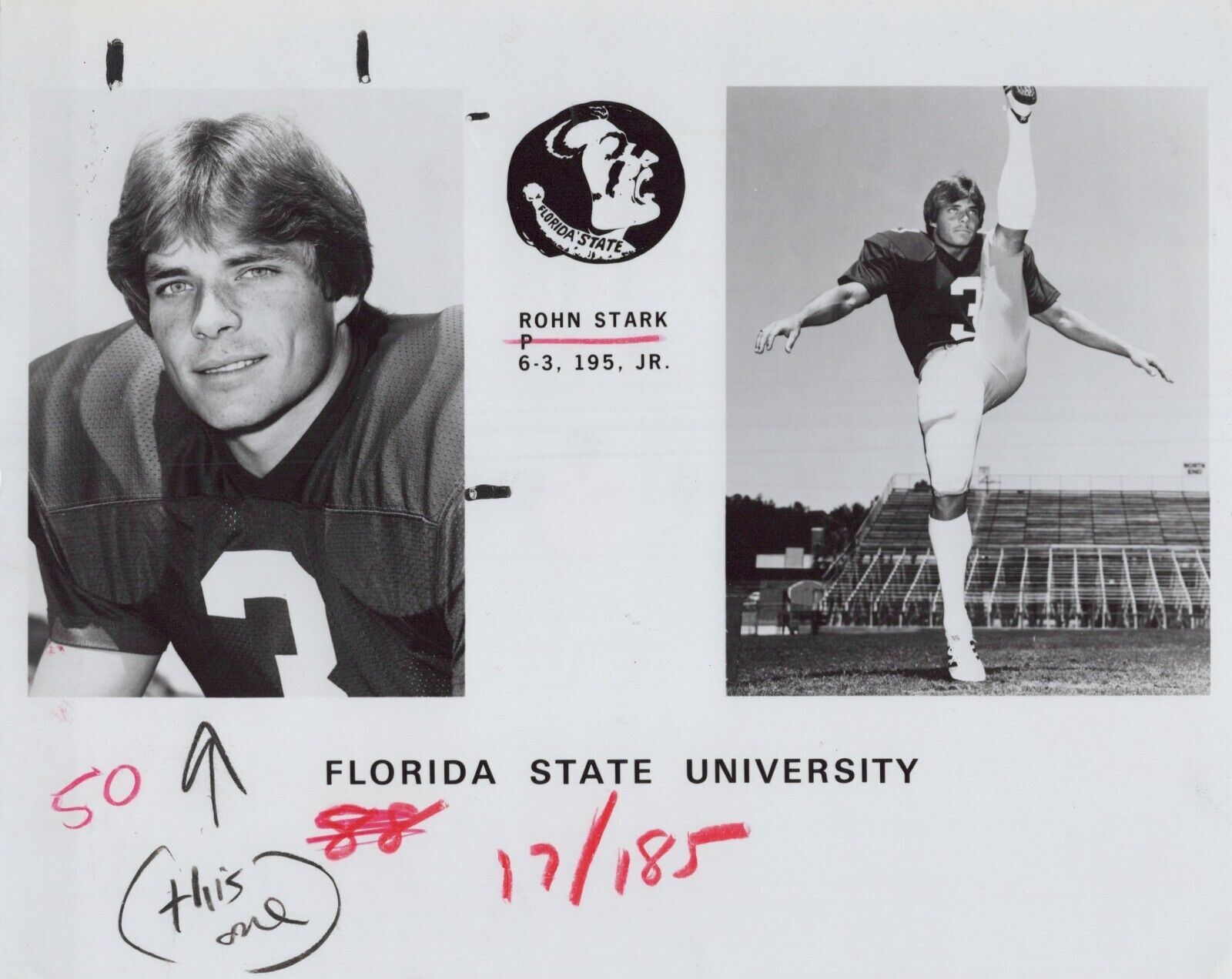 Rohn Stark  - Florida State University Football Player (1985) Press Photo K 365