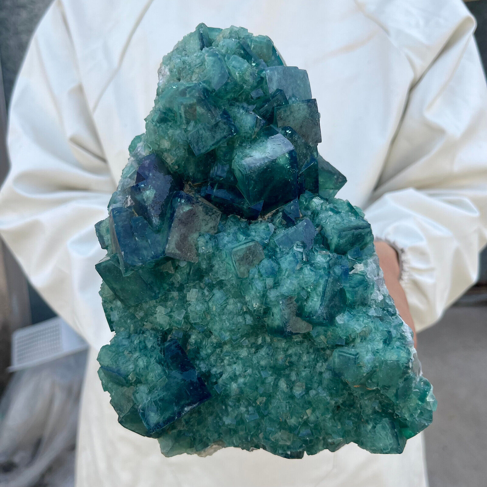7.7lb Large NATURAL Green Cube FLUORITE Quartz Crystal Cluster Mineral Specimen