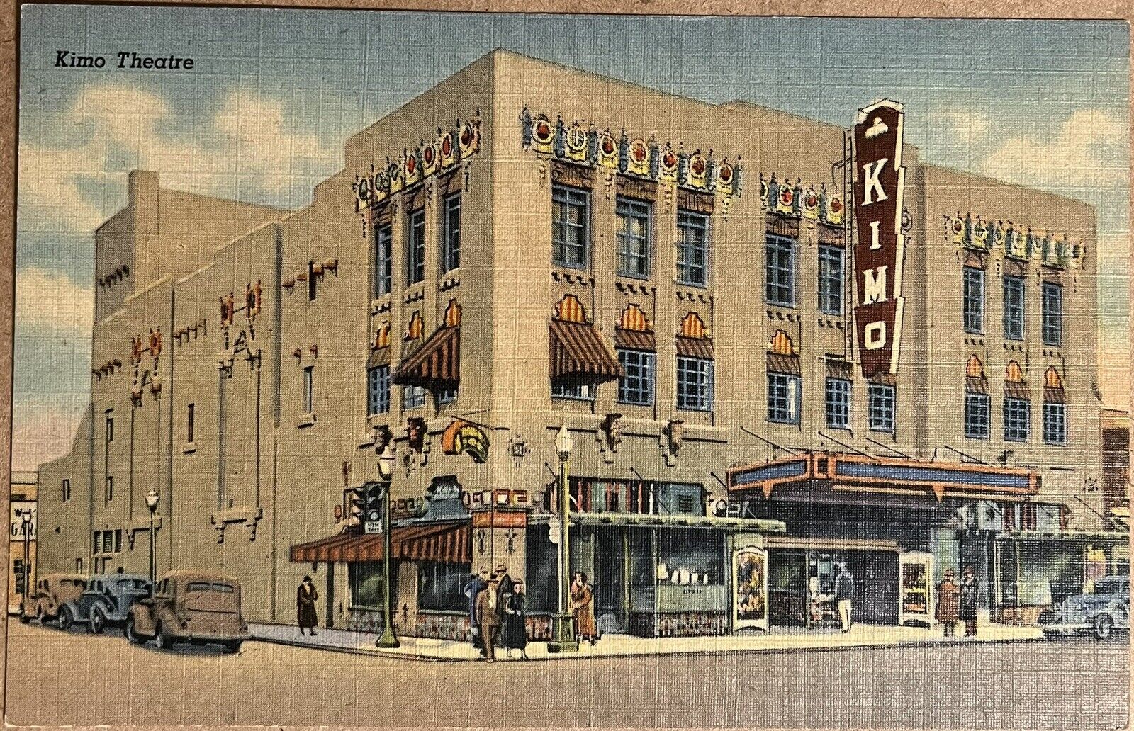 Albuquerque Kimo Theater Street View Old Cars New Mexico NM VTG Postcard 1938