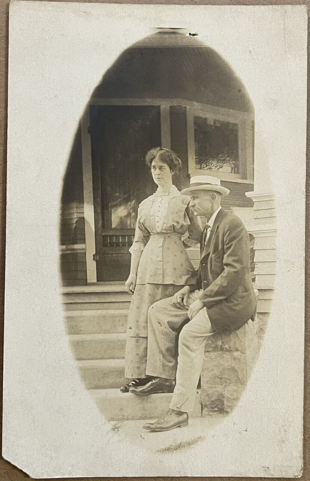 Mulberry Grove Illinois Couple on Porch Vintage RPPC Real Photo Postcard c1920