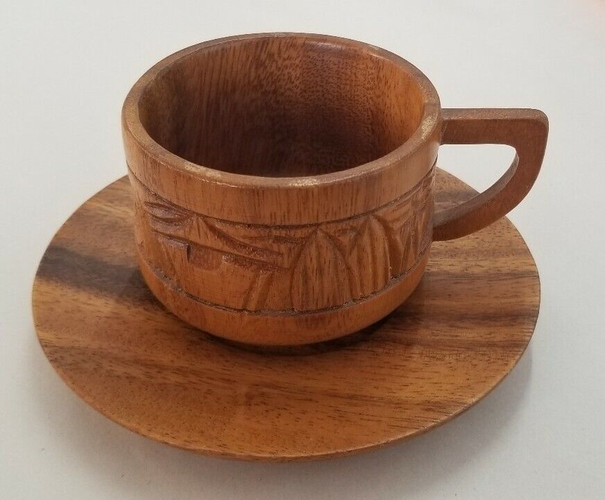 Vintage Alii Woods Honolulu Hawaii carved wood Cup & Saucer