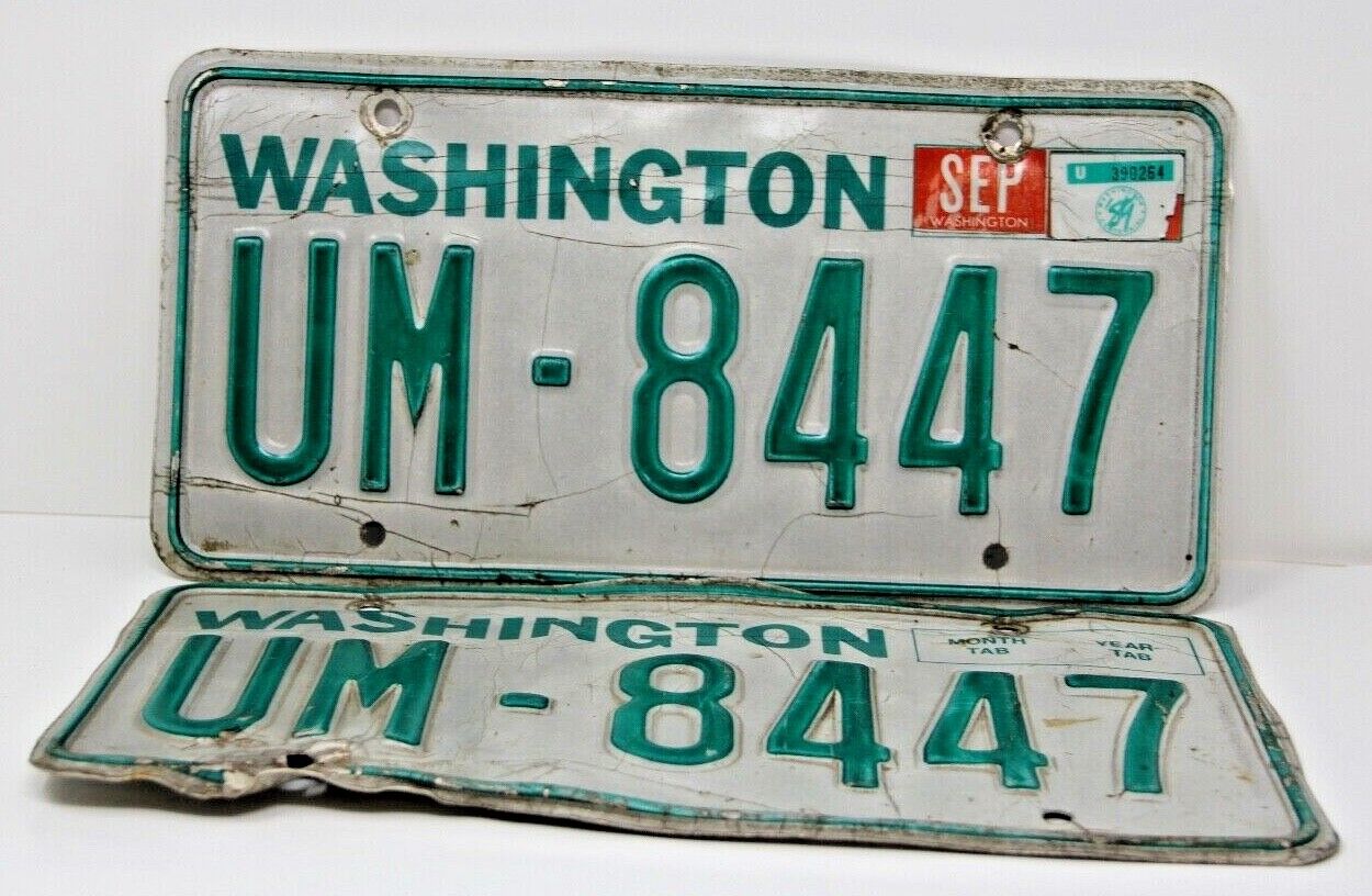 Vintage Washington License Plates Matching Pair Set 1970'S 1980'S 1989 Tab