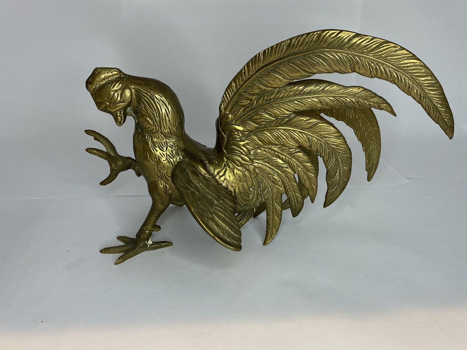Vintage Heavy Brass Rooster Cock Sculpture Figure Heavy 3lbs 6.9oz Very Unique