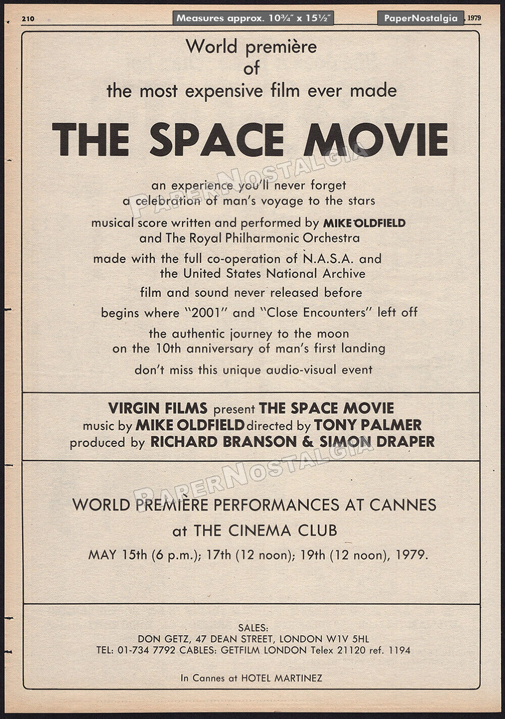 THE SPACE MOVIE__Original 1979 Trade AD/ poster__RICHARD BRANSON_Virgin Galactic