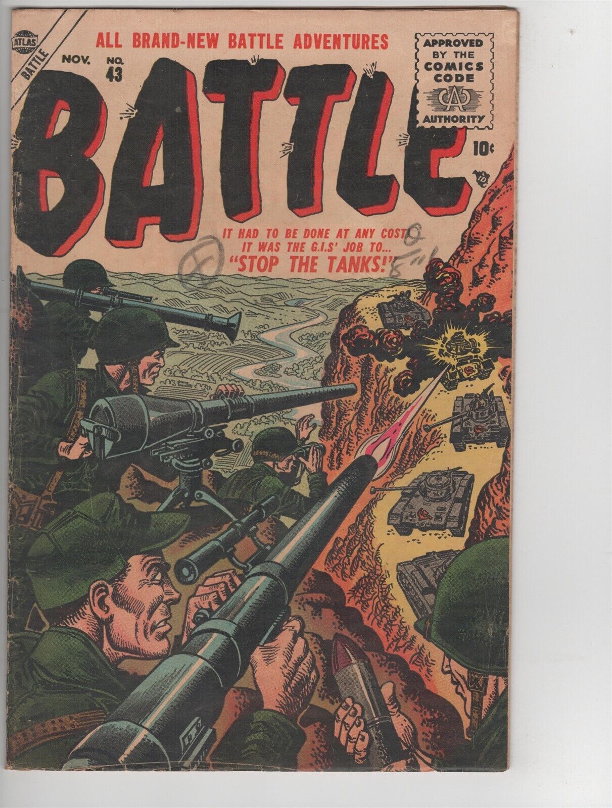 Battle #43 VG- Atlas Marvel Stop the Tanks Gene Colan War Store Marking 1955