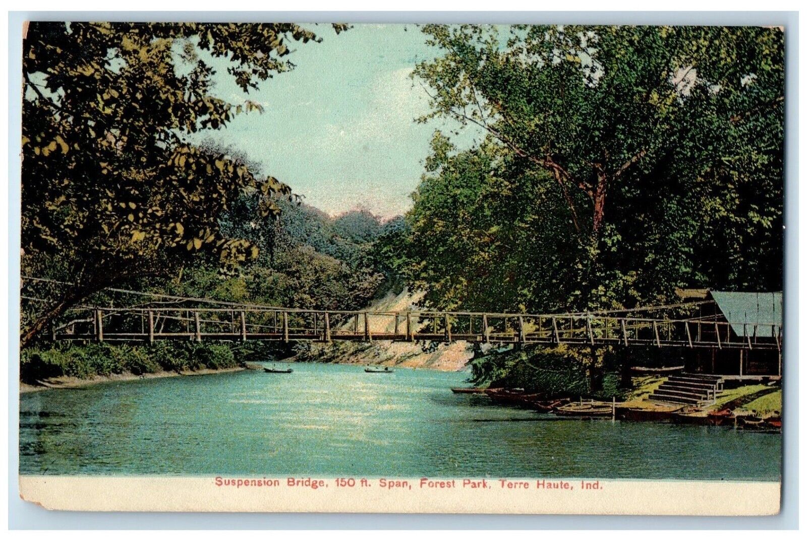 Terre Haute Indiana IN Postcard Suspension Bridge Forest Park c1910\'s Antique