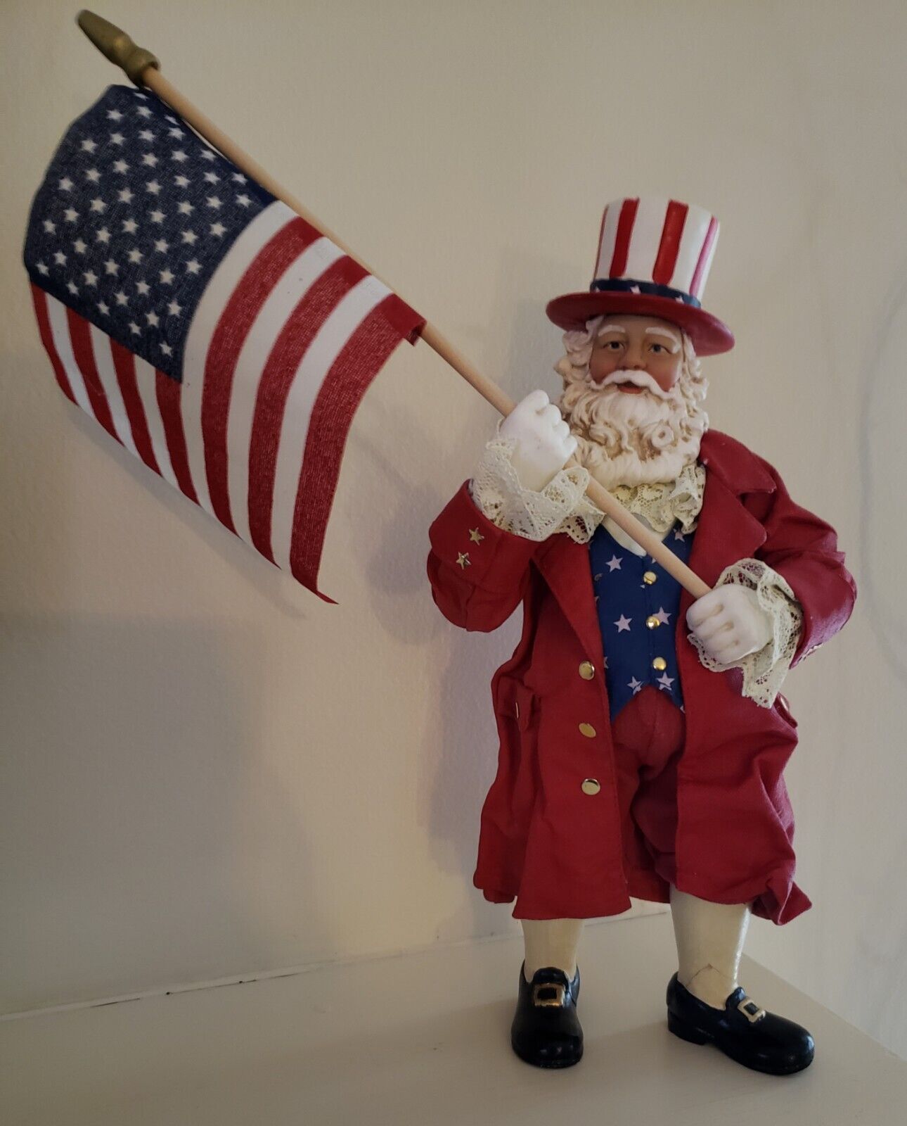 Lg Musical KURT ADLER Patriotic Americana Santa Claus Table Christmas Figurine 