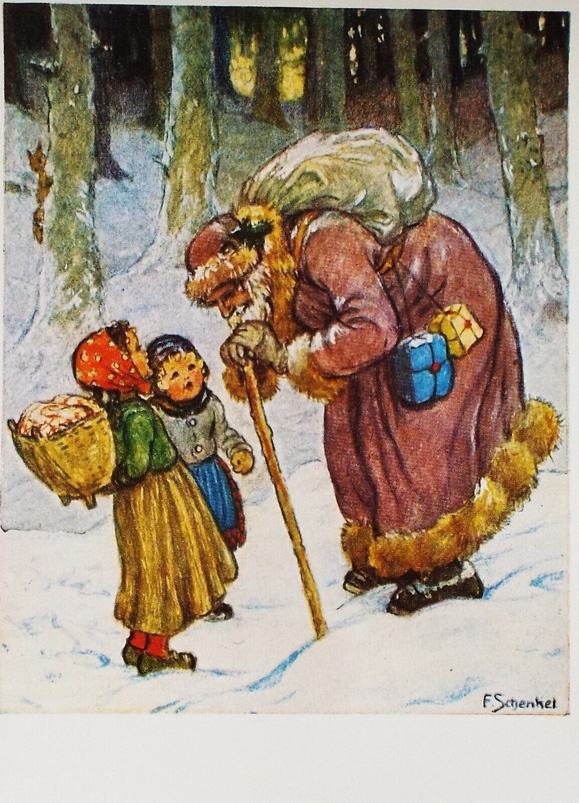Fine Fantasy Santa Claus Signed Franziska Schenkel 1948 Christmas Germany Munich