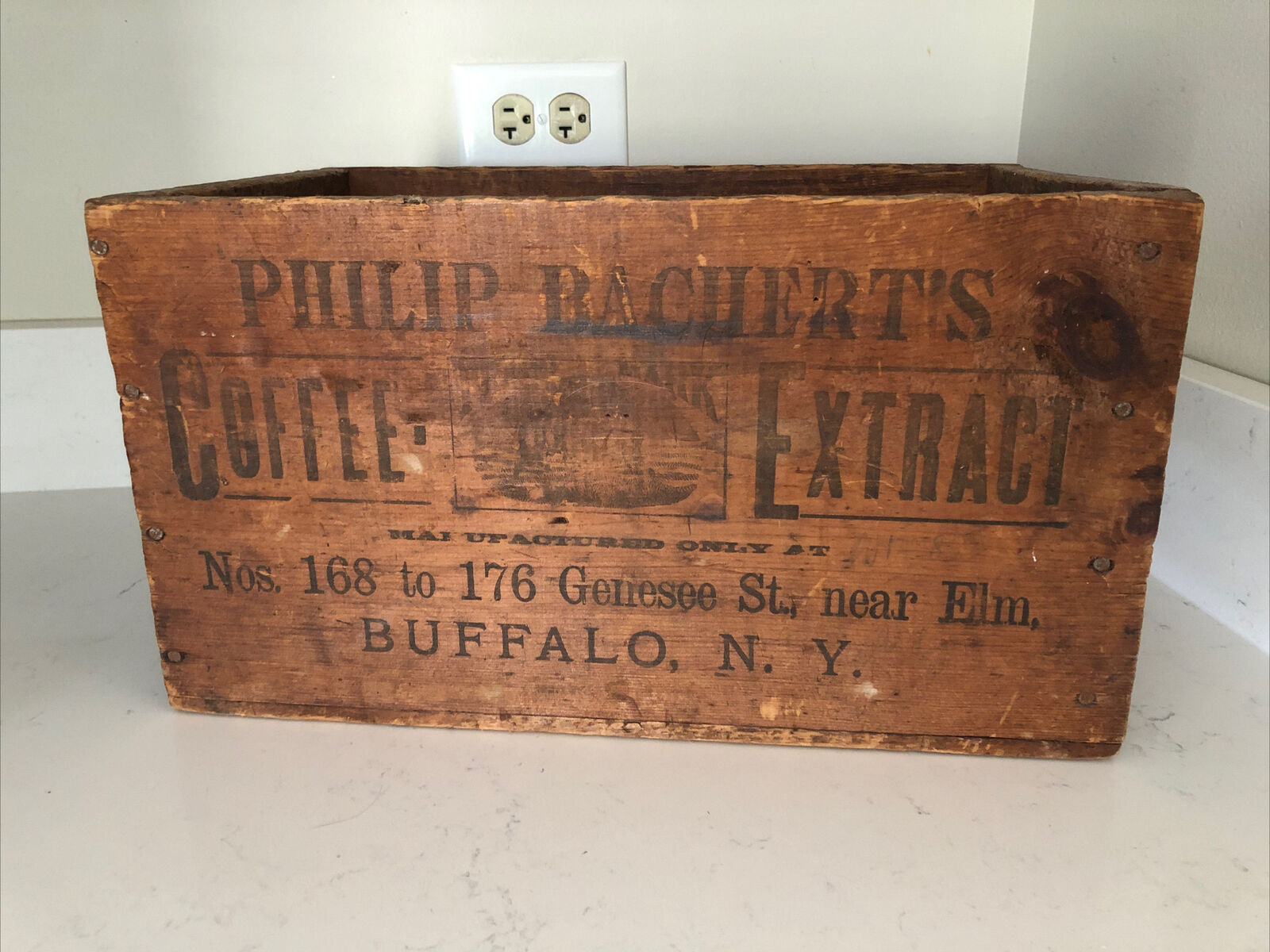 Antique Philip Bacherts Coffee Extract Wood Wooden Crate  9.5\
