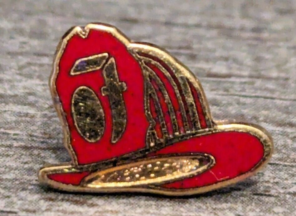 Fireman\'s Red Helmet First Responder  Small Gold-Toned Enamel Lapel Pin