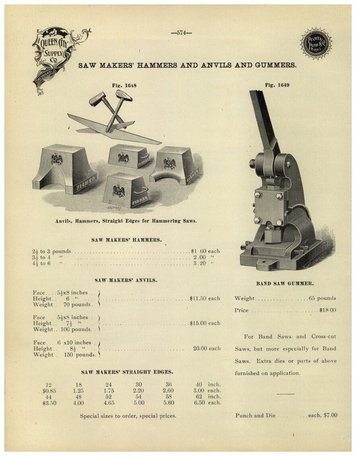 1895 PAPER AD 8 PG Saw Maker Gummer Tools Fisher Anvils Swages Filing Equipment