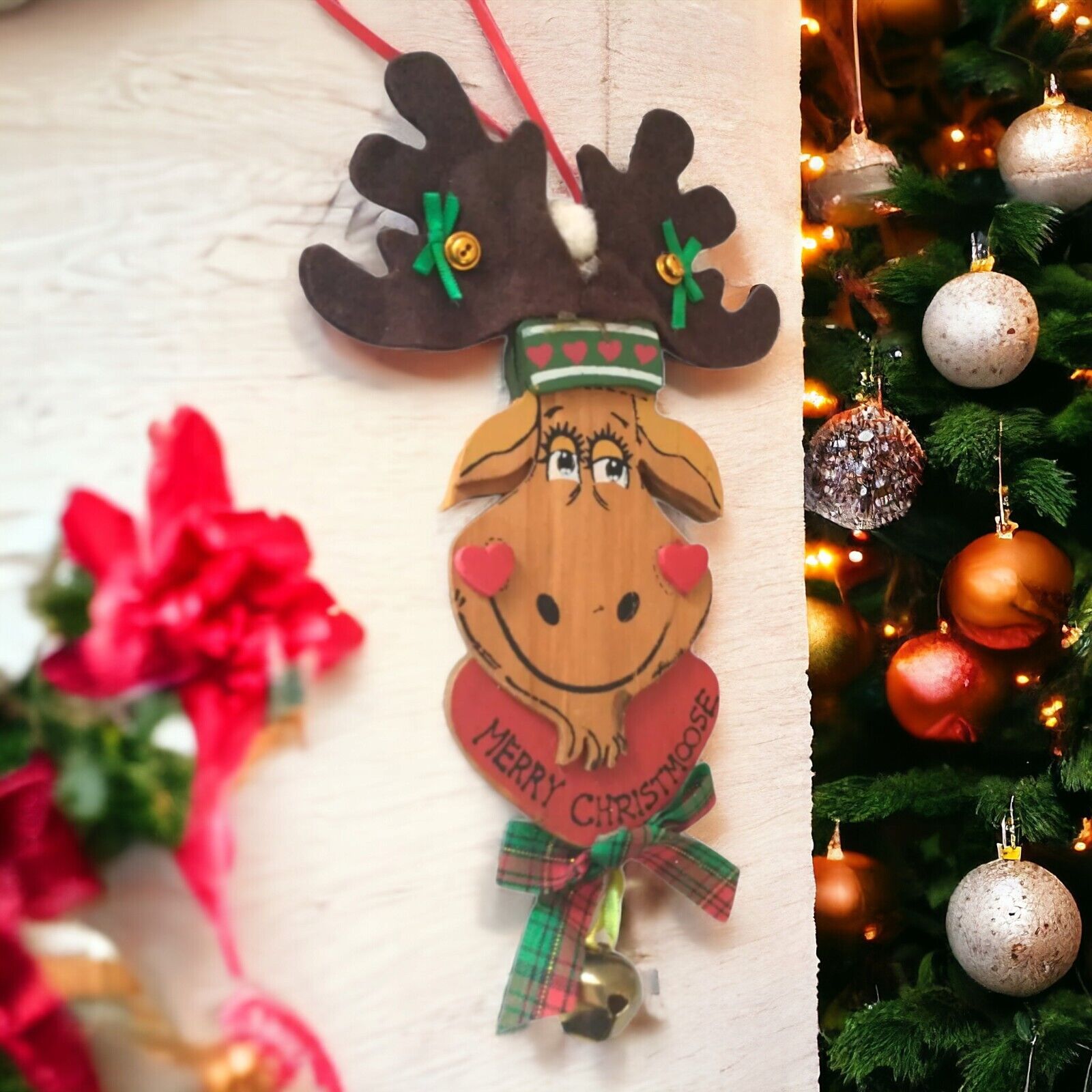 Kurt Adler Moose Wood Ornament Christmas Reindeer Elk Painted Whimsy Cabincore 