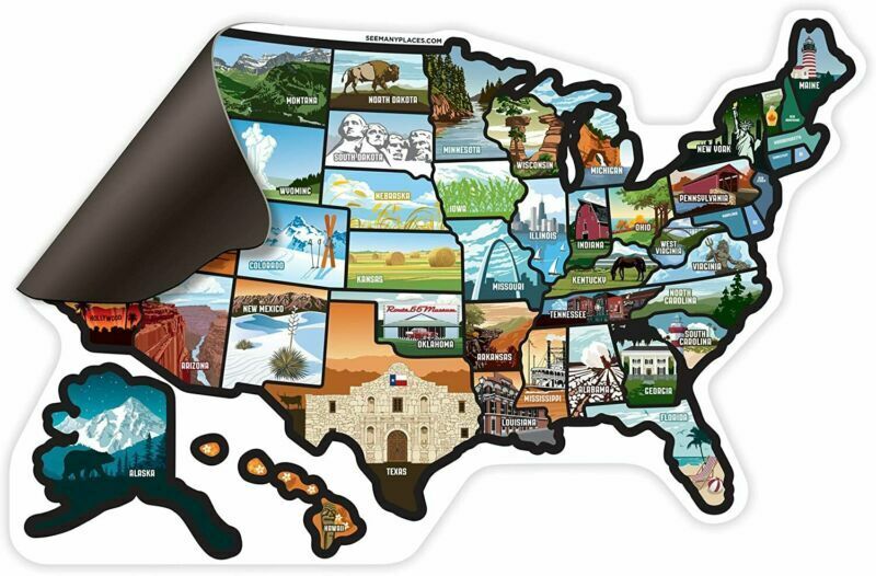 RV State Magnet United States -Travel Camper Map RV Includes 50 State Decal Stic