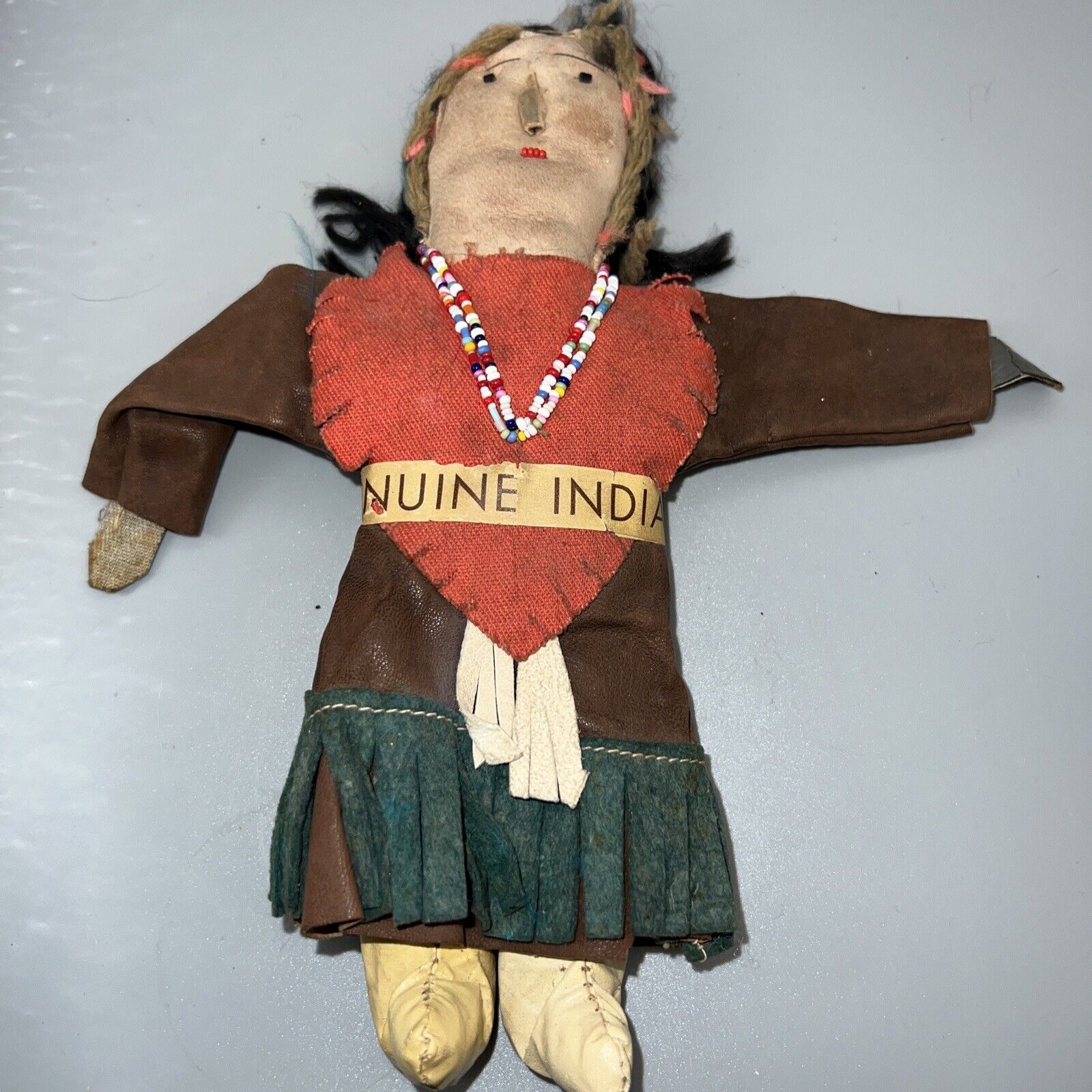 Vintage/Antique Genuine Indian Made Cloth Leather Doll 8.5in