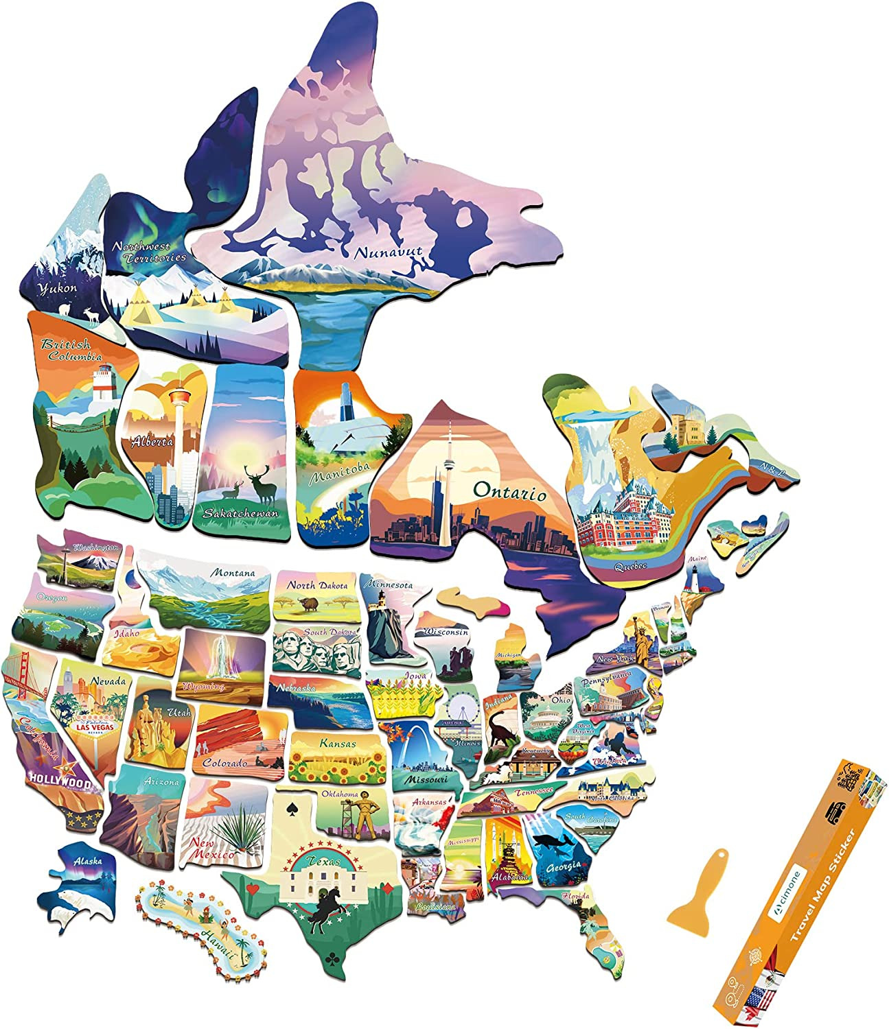 RV State Sticker Travel Map of the United States & Canada |  Map Sticker of Stat