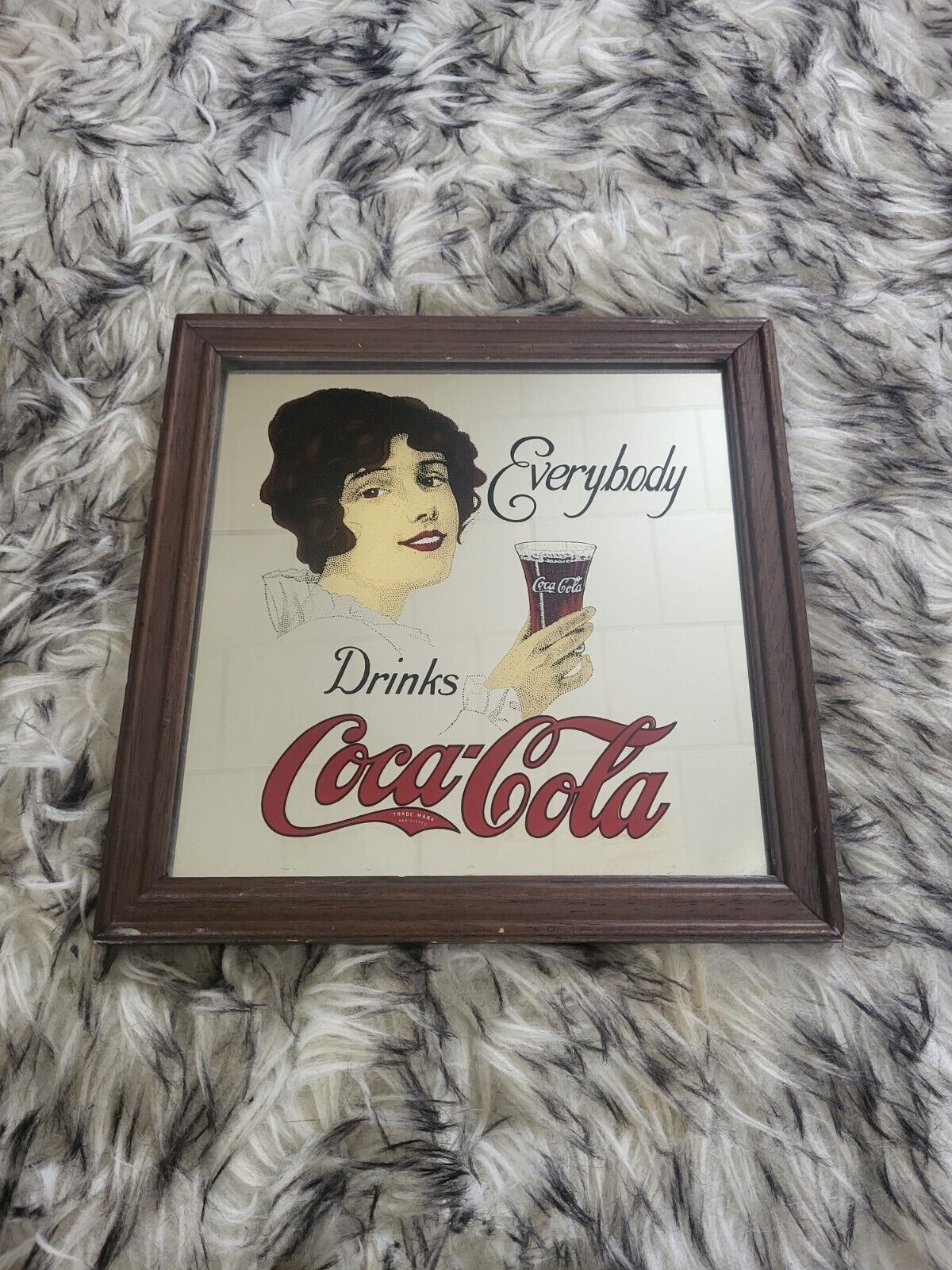 Rare Vintage Coca Cola Everybody Drinks Coke Mirror Sign