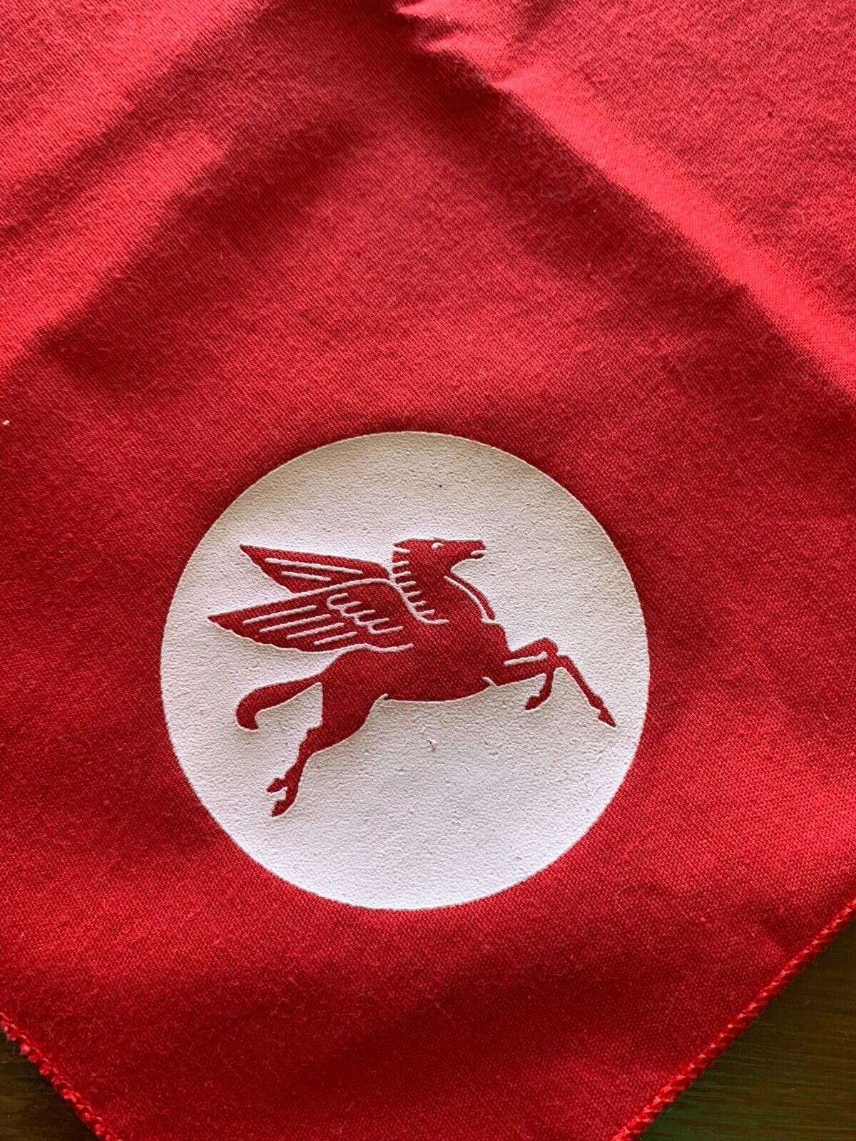 Vintage Mobil Oil & Gas Bandana Handkerchief Pegasus Advertising Red 21 x 21