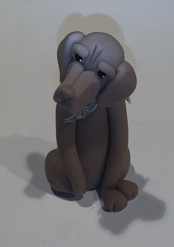 Vintage Cecile Dog Puppy Figurine Cecile Baird Hand Sculpted Signed 4” Hound