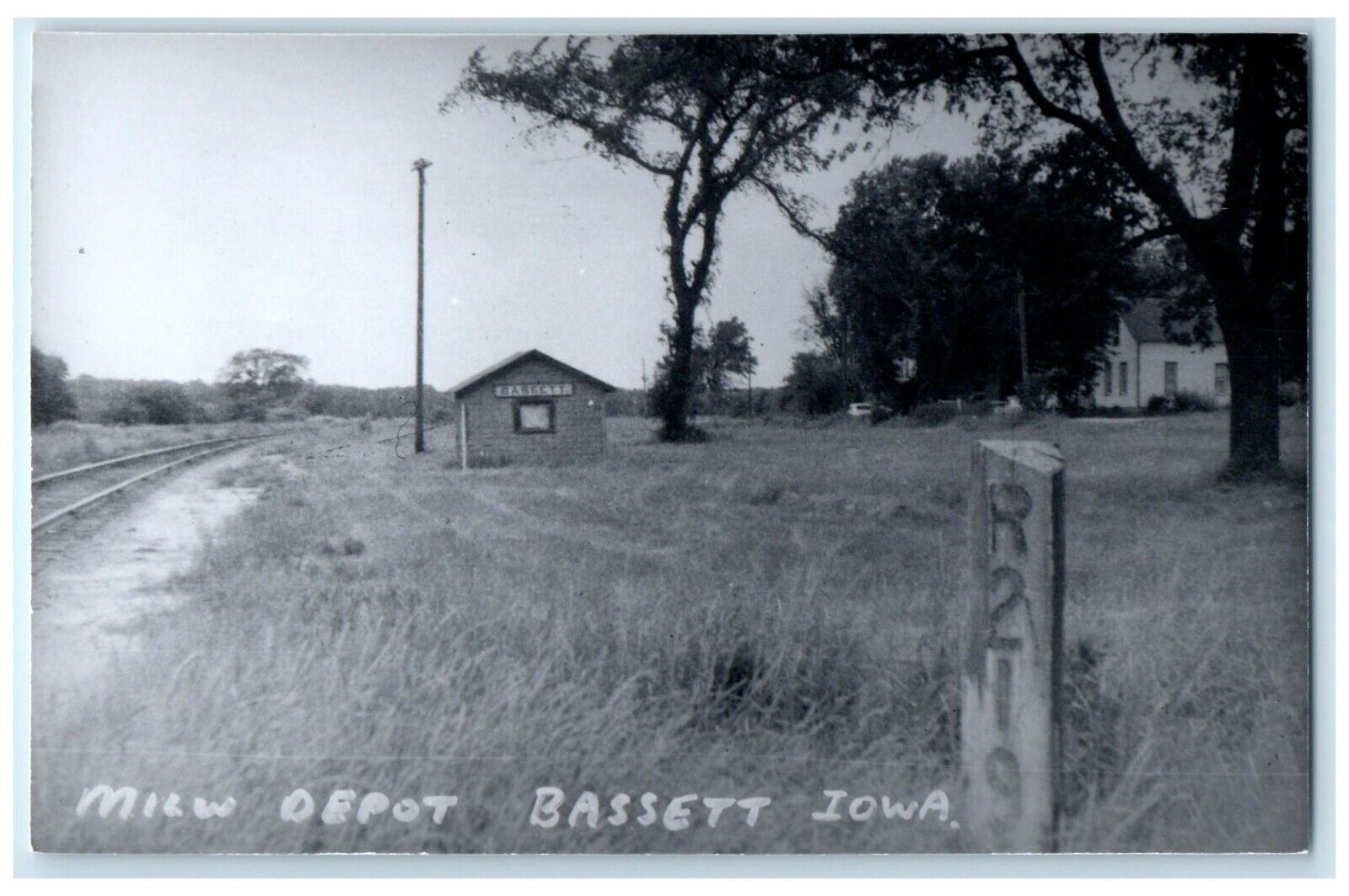 c1960's MILW Depot Bassett Iowa Railroad Train Depot Station RPPC Photo Postcard