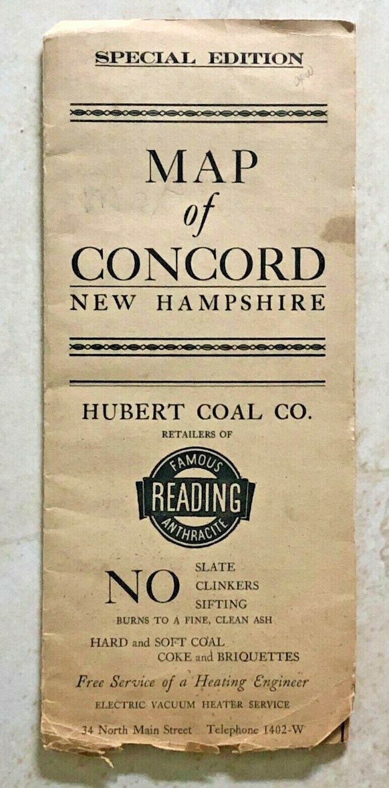 1931 Street & Business Map City Of Concord, NH Hubert Coal Co.