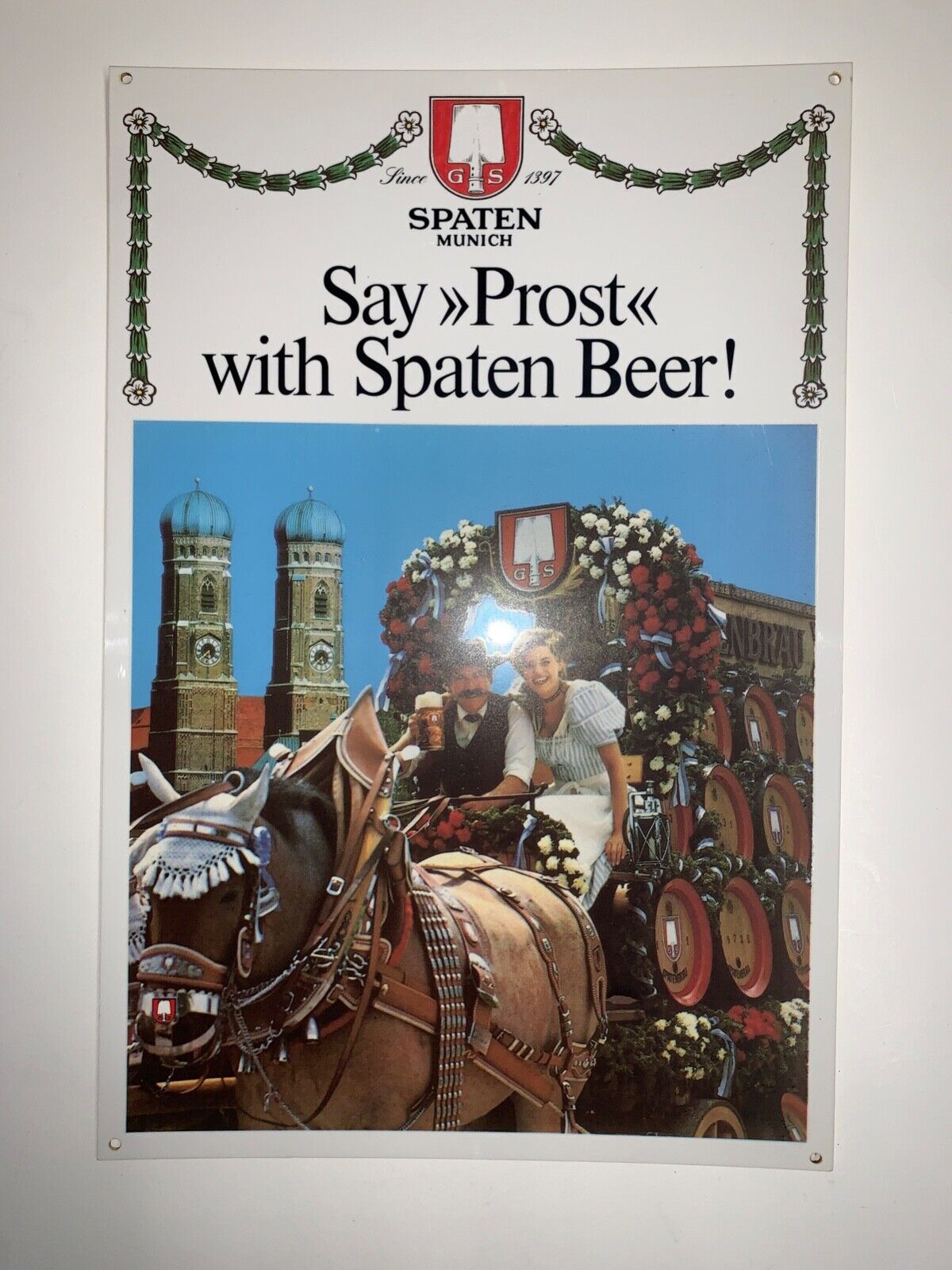 Spaten German Beer Plastic Sign Vintage VERY Rare Import Beer Advertising