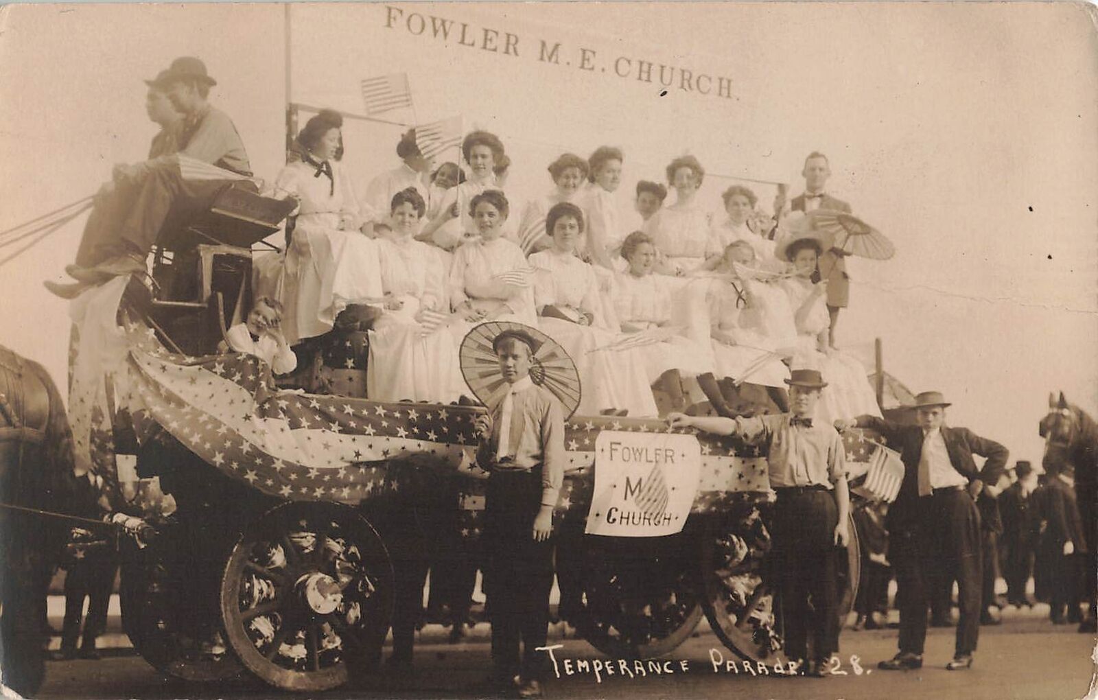 1910s Temperance Parade Wagon RPPC Fowler Adams County Illinois M.E. Church rare
